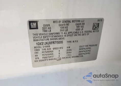 2015 GMC Yukon Xl 1500 Denali from USA, damaged, VIN 1GKS1JKJXFR715006